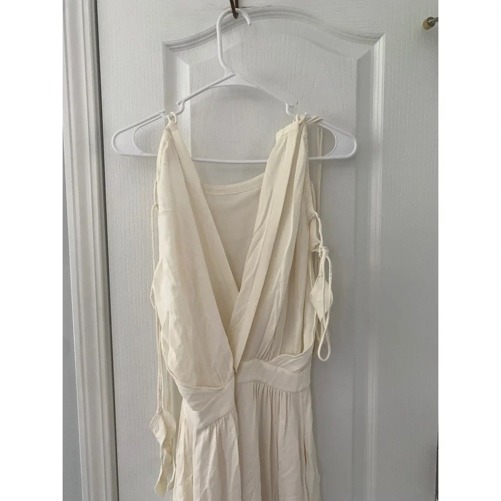 Tory Burch Ivory Cream Tie Shoulder V-Back Maxi Dress Size 2 Boho Resort